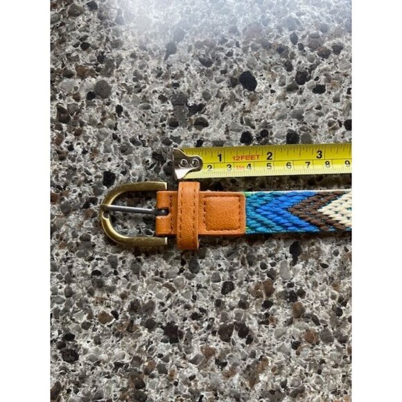 Colorful Woven Belt With Leather LOOK Accents‎ - 32.75 OVERALL  Inches - Picture 5 of 9